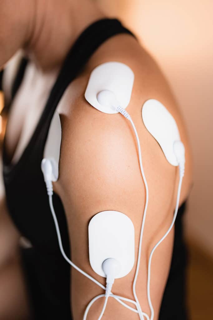Shoulder Physical Therapy with TENS Electrode Pads, Transcutaneous Electrical Nerve Stimulation